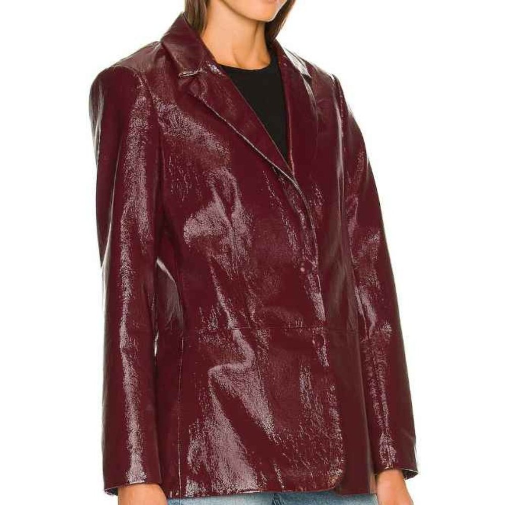 LNA Faux-leather crinkle jacket in wine - Picture 1 of 15